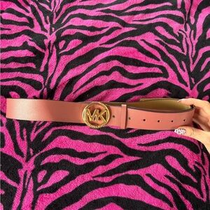 Michael Kors Dusty Rose Leather Belt with Gold MK Buckle